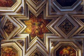 ceiling with religious painting in a church in san francisco