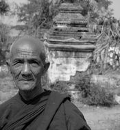 Black and white photo of the Myanmar Buddhist