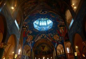 Beautiful colorful painting on the ceiling of the church