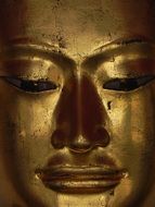 close-up view of face of big golden buddha