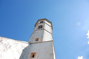 photo of the bell tower in the white church