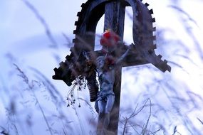 crucifixion on wooden cross outdoor