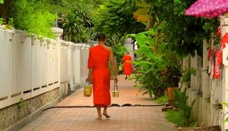 Buddhist monks are the red containers