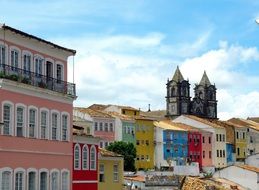 church and multi-colored building facades in Bahia