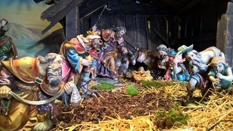 Christmas crib figures in nativity scene