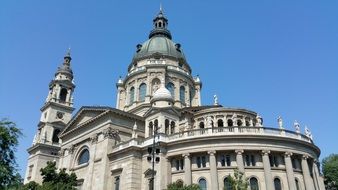 exterior of St Stephen church on blue sky background