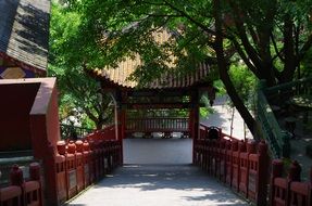 staircase and railing of an asian temple
