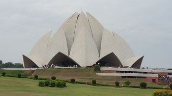 Lotus Temple at cloudy sky, India, New Delhi