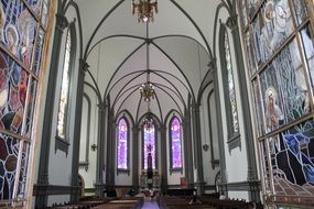 cathedral with stained glass walls and windows