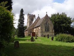 landscape of Skellingthorpe Church and gravestones
