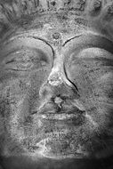 face of a huge buddha in black and white image