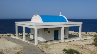 blue and white church at Cape Cavo Greco, Cyprus