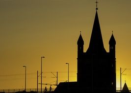 Landscape of the church at the sunset in Cologne