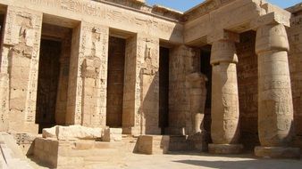 hall of columns in habu Temple in the bright sun