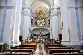 hall with benches in the church