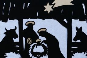 dark silhouettes of christmas nativity scene