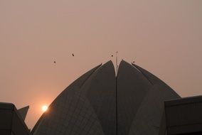 sunset behind the Lotus Temple