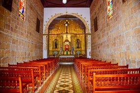 hall with benches in the catholic church