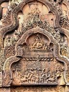 reliefs on the gable of the temple in Angkor