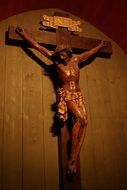 wooden crucifix on a wall in a salt mine