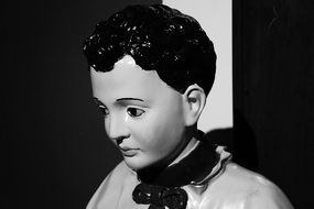 black and white photo of religious sculpture