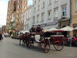 horse-drawn carriage on the main market square in Krakow
