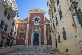 staircase in front of the historic temple on corfu