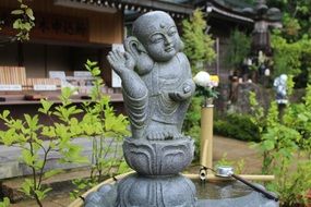 Buddha statue in a fountain in Japan