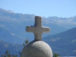 stone Cross at scenic morning landscape