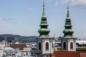 towers with spiers in the city center in Vienna