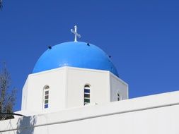 blue church dome in santorini