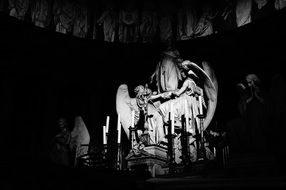 Angels, sculpture in Church, black and white