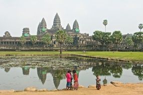 lake near temple complex in cambodia