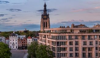 temple in belgium at dusk