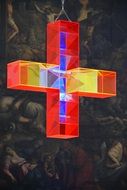 colorful cross on the wall of Cathedral, germany, Wurzburg