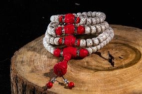 Buddhist rosary with red stones