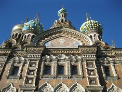 facade of the Church of the Savior on Spilled Blood on blue sky background