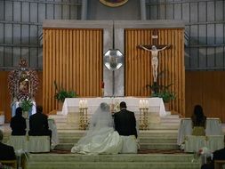 bride and groom in a church