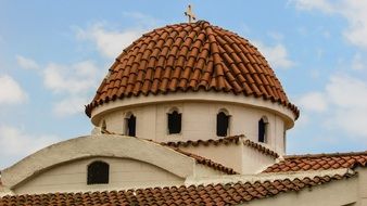 tiled roof of a church in Liopetri, Cyprus
