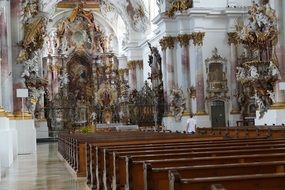 Gold-white church interior in baroque style