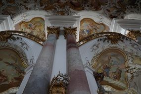 gold-white church interior in style of baroque in germany