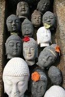 sculptures of buddha heads