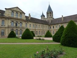 green lawn of the romanesque monastery in Cluny