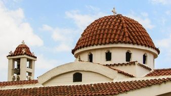 tiled roof of a church in Ayia Trias