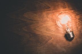 light bulb on wooden surface