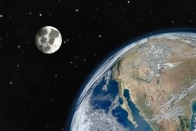 picture of earth and moon in space