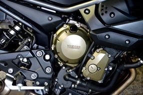motor of a Yamaha motorcycle close up