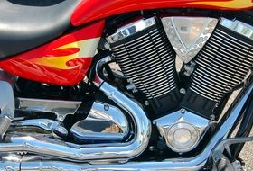 shiny chrome of a motorcycle engine closeup