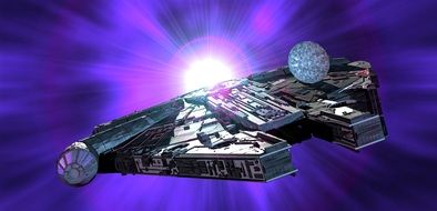 Millennium Falcon, fantasy space ship from Star Wars movie, drawing