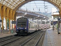 regional train with Bilevel rail cars at station, france, nice